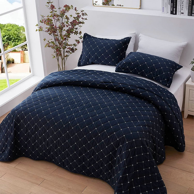 Pcing HME Lightweight Dark blue king embroidery diamond pattern bedspread coverlet home quilt set