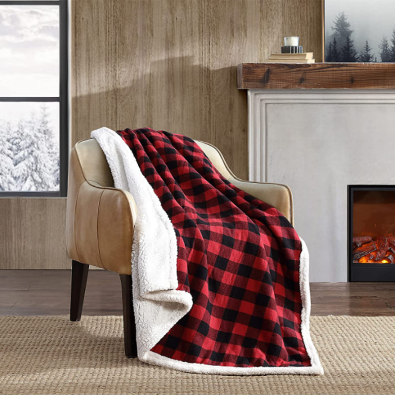  Pcing HME  super soft flannel reversible warm sherpa fleece throw blanket . The red check print is suitable for matching with various home decorations