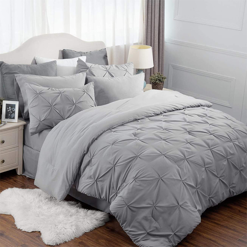 Pcing HME Full Size Comforter Sets - 8 Pieces Pintuck Bed Set Full Size, Grey Full Size Bed in A Bag with Comforters, Sheets, Pillowcases & Shams, Kids comforter Bedding Set