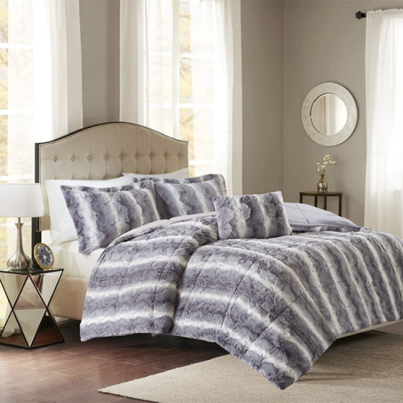 Pcing HME faux leather animal stripe design, with pillow and cushion, all season can use soft, warm and comfortable comforter set