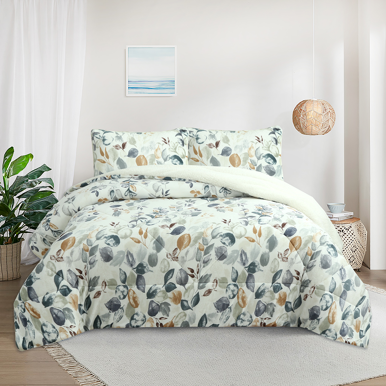 Green leaf vintage print flannel quilt 