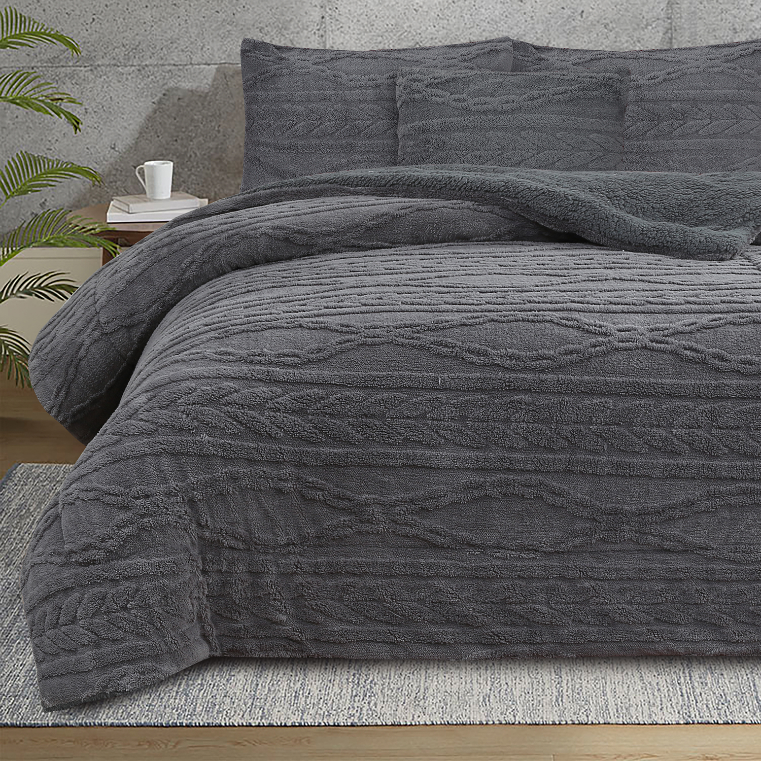 Gray wheat jacquard sherpa comforter