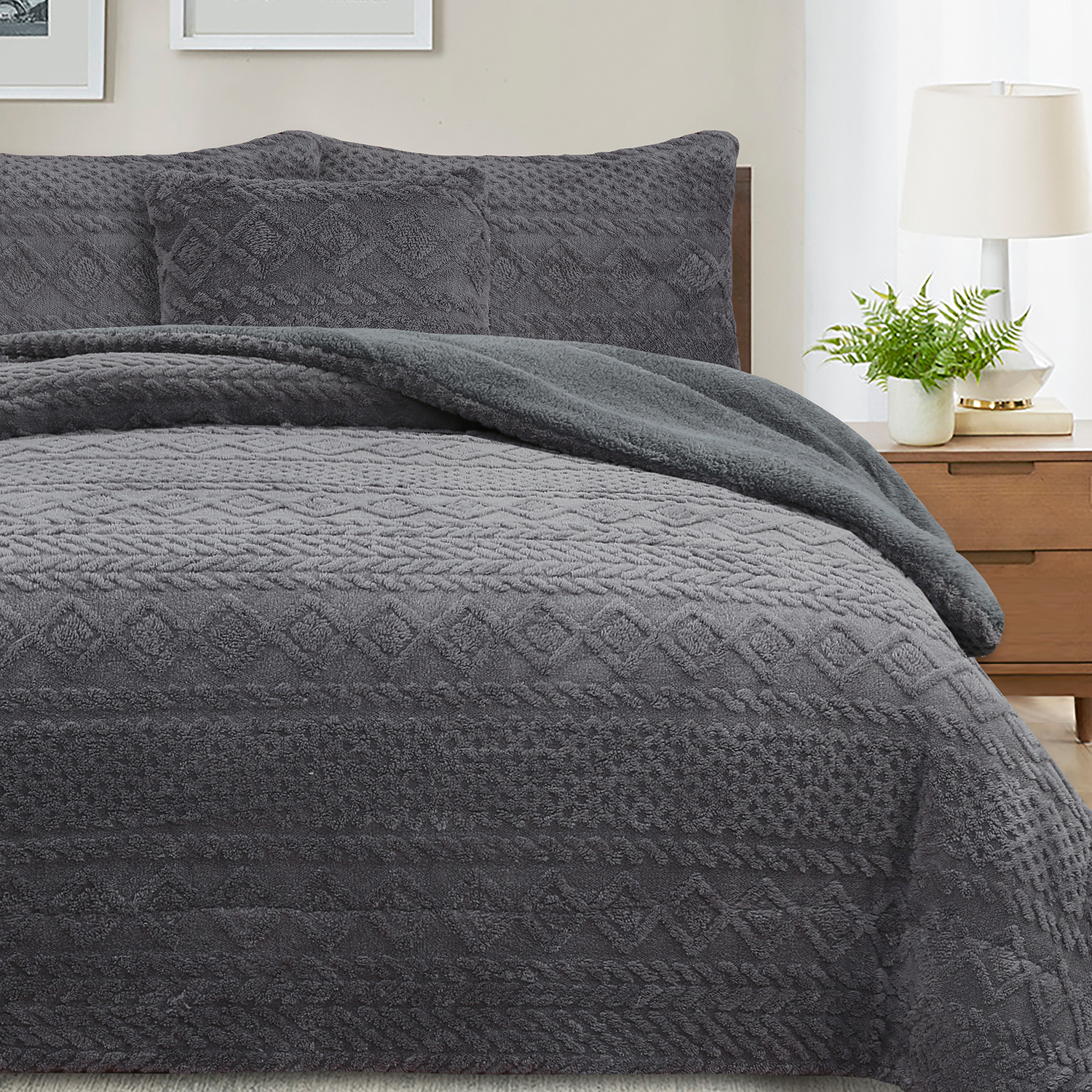 Gray bohemia jacquard sherpa comforter